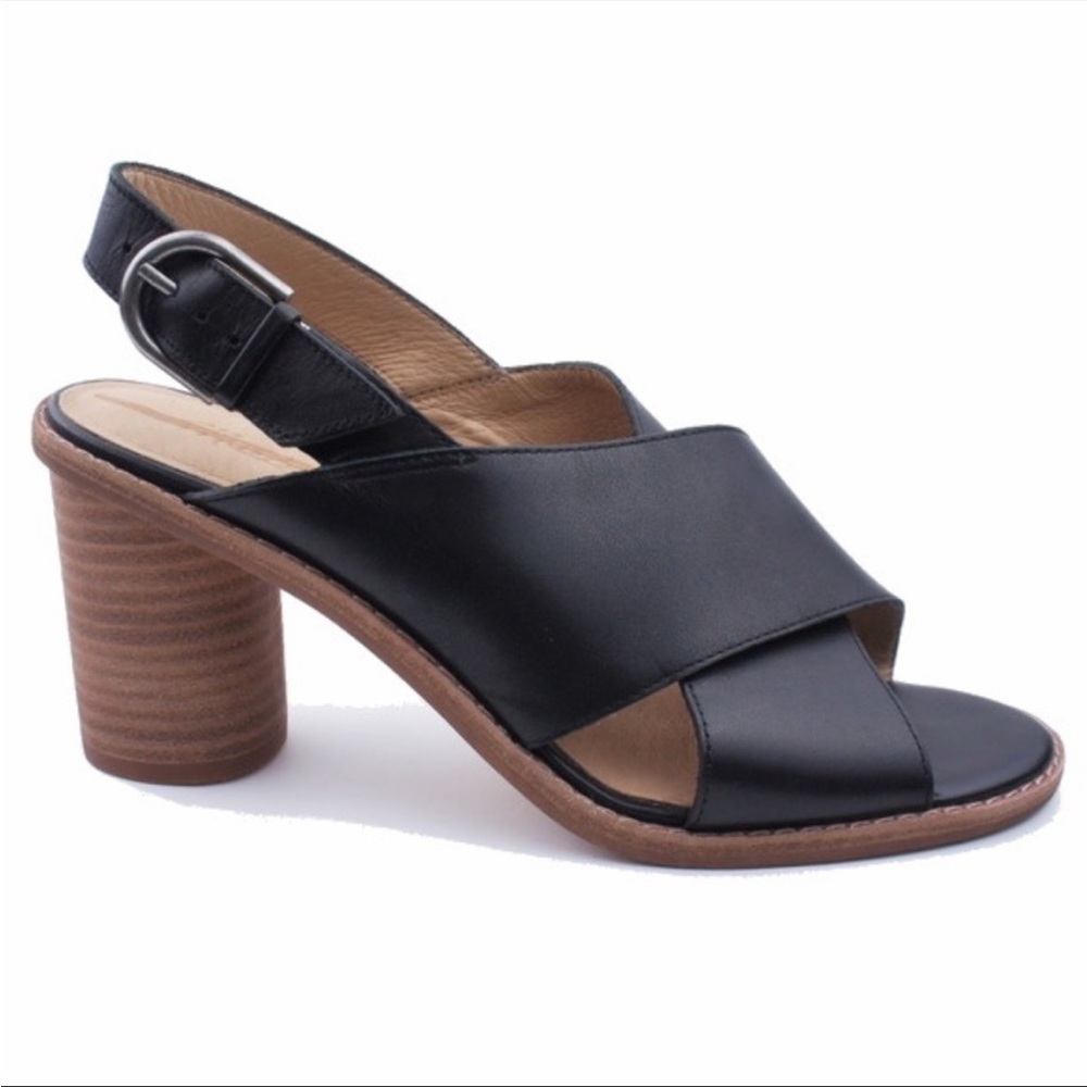 Madewell woman’s black ruthie crisscross leather heel sandals